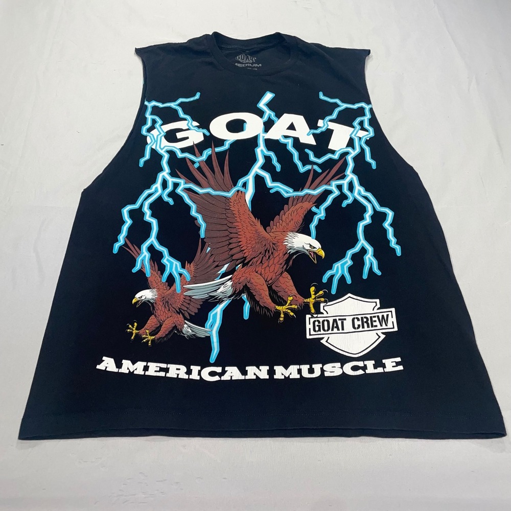 Goat Crew American Muscle Graphic Tank Top Mens Medium Black Eagle Lightning Tee